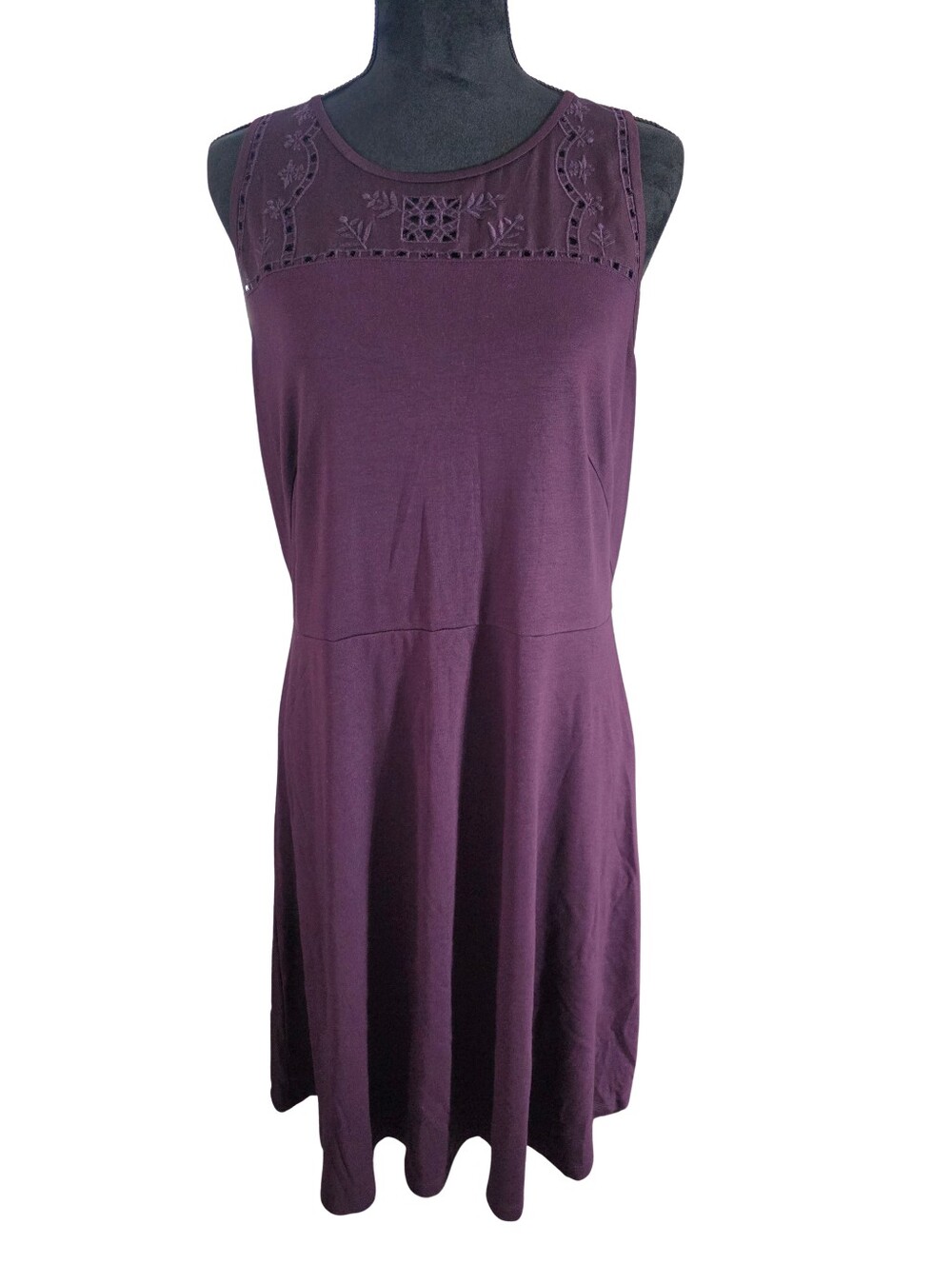 LOFT Plum Sleeveless Midi Dress with Lace Yoke Size 14